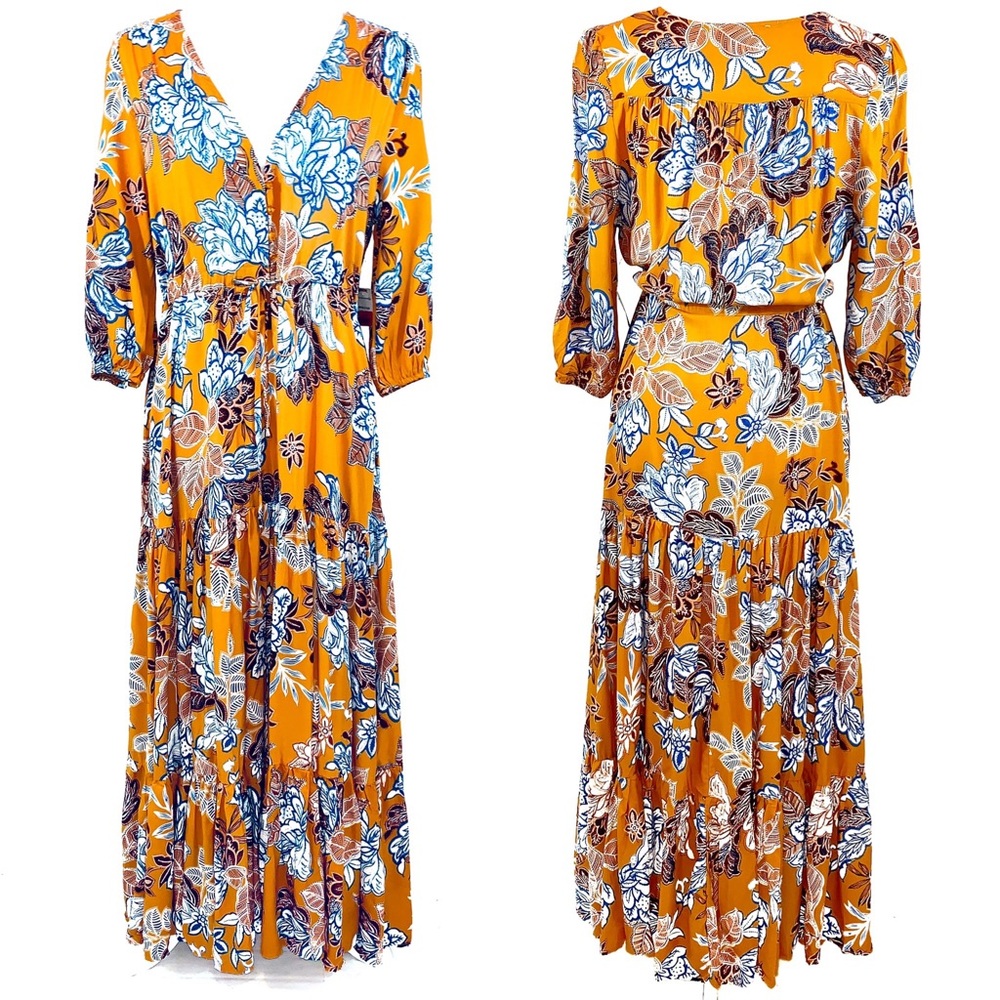 Abel the Label BOHO yellow floral 3/4 sleeve dress - Picture 1 of 8